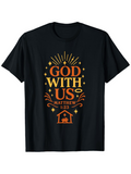 Men's T-Shirt God With Us Glowing Sunburst Decorative Sparks And Nativity Scene