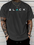 Men's T-Shirt Lettering Design With Simple Geometric Accent Front Black Shirt