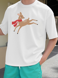 Men's T-Shirt Festive Brown Fawn With Red Scarf Leaping Graceful Winter Deer