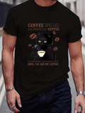 Men's T-Shirt Coffee Spelled Backwards With Glowing Eyed Black Cat Holding Cup
