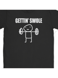 Men's T-Shirt Gettin Swole Smiling Cartoon Character Lifting Heavy Barbell Under Text