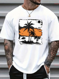 Men's T-Shirt Golden Sunset Silhouetted Palms With Black Sun Painted Landscape Palm Tree