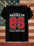 Men's T-Shirt New York City Bold Red Number Print Brooklyn Jersey Tee