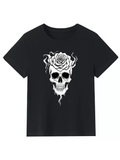 Men's T-Shirt Floating Smoke With Leafy Rose Blooming From Skull