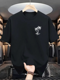 Men's T-Shirt Minimalist Palm Tree Sunset With Island Reflections Black Tee