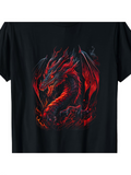 Men's T-Shirt Mystical Flames Surrounding Fierce Majestic Fire Breathing Dragon