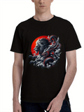 Men's T-Shirt Raging Storm Clouds With Fierce Lion And Fiery Red Background Lion