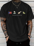 Men's T-Shirt Puerto Rico With Tropical Flowers Guitar And Frog Under Flag