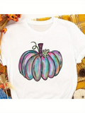 Men's T-Shirt Watercolor Pastel Stripes And Leaves Surrounding Autumn Pumpkin