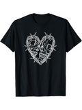 Men's T-Shirt Barbed Wire Heart Enclosing Intertwined Human Skull Motif