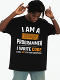 Men's T-Shirt I Am A Programmer With Yellow Keyboard And Bold Code Words T Shirt