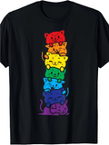 Men's T-Shirt Stacked Rainbow Colored Playful Cartoon Cats