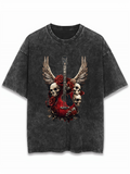 Men's T-Shirt Roses And Skull With Wings Centered Guitar