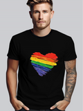 Men's T-Shirt Bold Colorful Brush Strokes Forming A Rainbow Heart Design