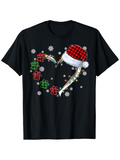 Men's T-Shirt Festive Candy Cane Heart With Paw Prints And Santa Hat Surrounded By Snowflakes