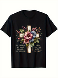 Men's T-Shirt Blessed By God Loved By Jesus Led By The Holy Spirit With Pastel Flowers On Wooden Cross
