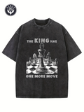 Men's T-Shirt The King Has One More Move Chessboard With Oversized Monochrome Pieces On Black Tee