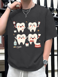 Men's T-Shirt Smiling Teeth Cleaning Tools With Happy Cartoon Tooth