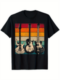 Men's T-Shirt Retro Striped Sunset Vintage Three Guitars Standing Side By Side