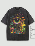 Men's T-Shirt Colorful Psychedelic Mushrooms With Vivid Surreal Forest And Third Eye