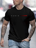 Men's T-Shirt Paris Minimalist Lettering With Horizontal Red Stripe Paris