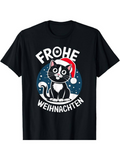 Men's T-Shirt Santa Hat And Snowy Night Christmas Cat