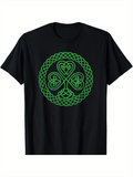 Men's T-Shirt Intricate Celtic Knots With Symmetrical Green Lines Surrounding Clover Leaf