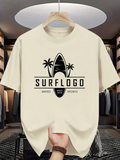 Men's T-Shirt Surflogo Palm Trees With Waves Under Silhouette Surfboard