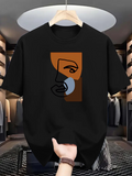 Men's T-Shirt Abstract Linear Face With Geometric Shapes And Contrasting Color Blocks