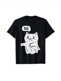 Men's T-Shirt Boo Playful Ghost Cat Under Spooky Halloween Night