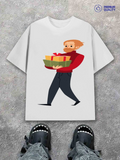 Men's T-Shirt Man In Red Shirt Walking With Wrapped Gift Boxes
