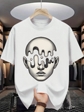 Men's T-Shirt Surreal Melting Metallic Face Dripping Liquid Under Soft Lights Head