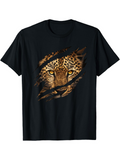 Men's T-Shirt Intense Wild Eyes Peering Fiercely Through Torn Black Fabric Leopard