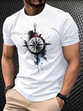 Men's T-Shirt Artistic Ink Splash With Compass Rose In White T Shirt