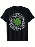 Men's T-Shirt Luckiest Principal Ever Grunge Style Clover Surrounded By Chalk Effect Circle