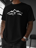 Men's T-Shirt Minimal Linework Mountain Peaks With Scattered Horizontal Dashes Mountain