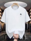 Men's T-Shirt Minimal Black Palm Silhouette Among Bright White Cotton Fabric T Shirt