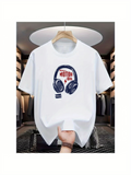 Men's T-Shirt Urban Sound With Headphones And Red Electric Shaped Print Design