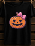 Men's T-Shirt Smiling Pumpkin With Pink Bow Heart Eyes Under Soft Lighting Pumpkin