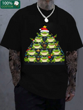 Men's T-Shirt Holiday Lights On Christmas Tree With Festive Frogs Wearing Santa Hats