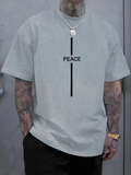 Men's T-Shirt Peace Minimalist Bold Line Typography On Plain Cotton Shirt