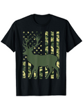 Men's T-Shirt Camo Patterned Stars And Stripes Behind Majestic Forest Deer