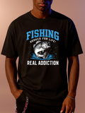 Men's T-Shirt Fishing Hooked For Life Real Addiction Splashing Water With Powerful Leaping Bass Fish