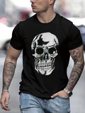 Men's T-Shirt Monochrome Shadowed Reflections Emphasizing Metallic Texture Skull