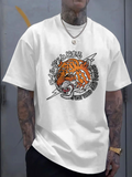 Men's T-Shirt Lightning Surrounded By Roaring Fierce Tiger With Dynamic Electric Energy Tiger