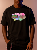 Men's T-Shirt Colorful Pastel Bubble Clouds Floating With Cartoon Train Engine