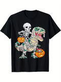 Men's T-Shirt Halloween Skeleton Carrying Pumpkin Buckets Riding Wrapped Mummy T Rex