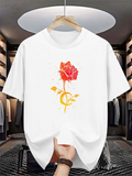 Men's T-Shirt Abstract Orange Yellow Artistic Rose With Delicate Branch Design Flower