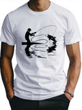 Men's T-Shirt Serene Reflections With Man Fishing Under Rippling Water Surface Fish