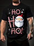 Men's T-Shirt Ho Ho Ho With Festive Candy Cane Letters And Smiling Santa Claus